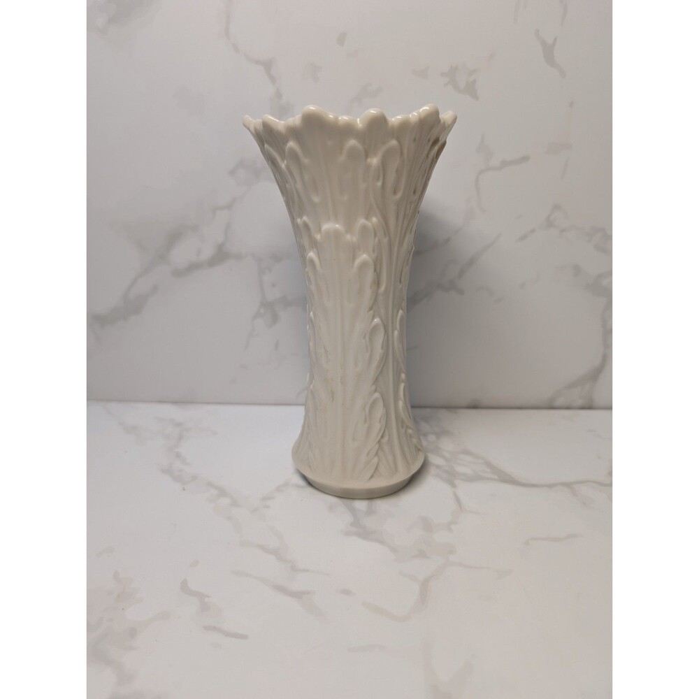 Lenox Woodland Small Vase Ivory Embossed Floral Scalloped 7"